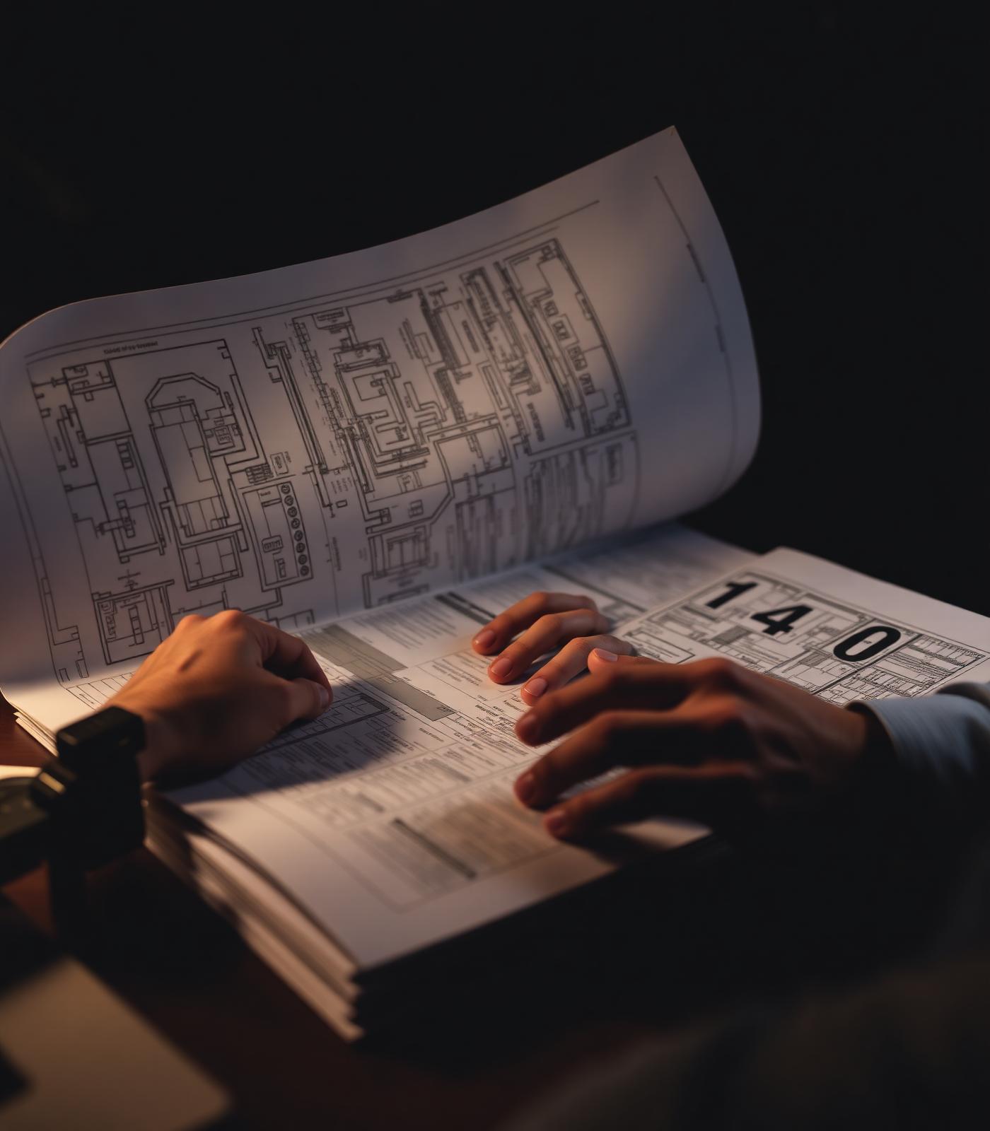 Quantity surveyor reviewing construction drawings